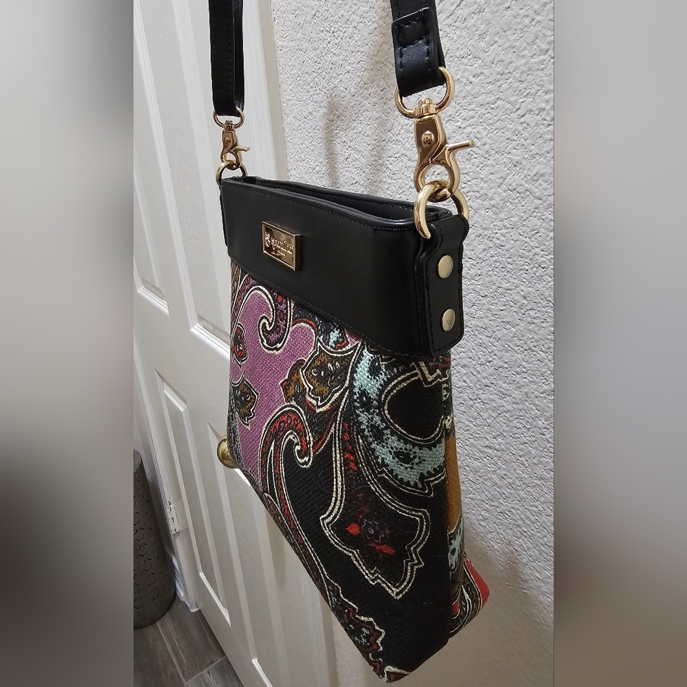 Spartina 449 Cora Hipster Crossbody Multicolored Linen & Black Leather NWOT - Picture 6 of 16
